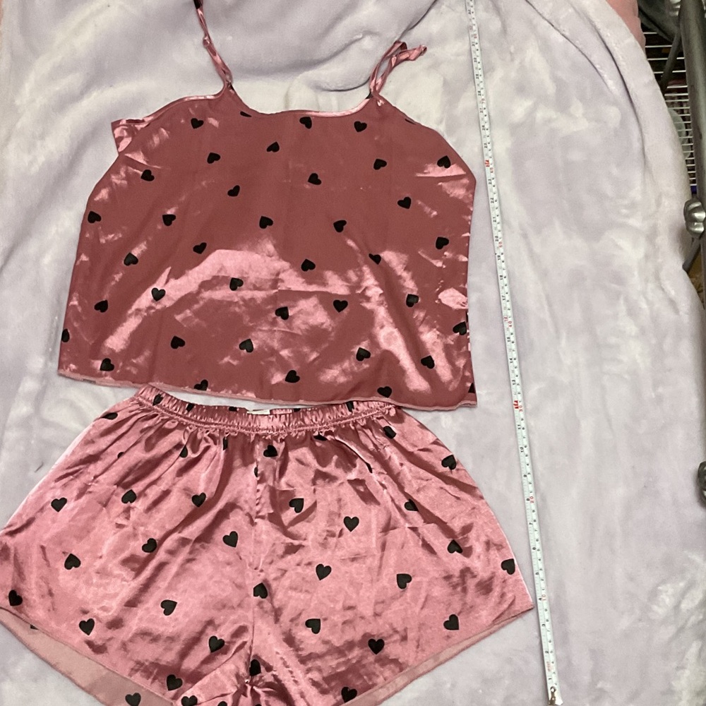 Pink Heart Print Satin Sleepwear Set